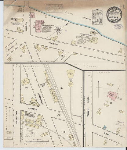 Sanborn Fire Insurance Map from Vassar, Tuscola County, Michigan (1884), Sheet #0001 - Historic Sanborn Fire Insurance Map Print, vintage old map wall art, antique decor, genealogy gift, Michigan Michigan map