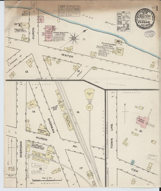 Sanborn Fire Insurance Map from Vassar, Tuscola County, Michigan (1884), Sheet #0001 - Historic Sanborn Fire Insurance Map Print, vintage old map wall art, antique decor, genealogy gift, Michigan Michigan map
