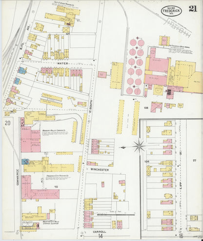 Sanborn Fire Insurance Map from Frederick, Frederick County, Maryland (1904), Sheet #0021 - Complete Map Set gallery image, historic Sanborn map, vintage wall art, Maryland Maryland