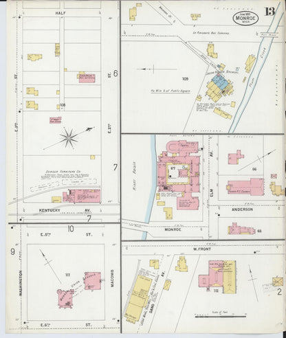 Sanborn Fire Insurance Map from Monroe, Monroe County, Michigan (1899), Sheet #0013 - Historic Sanborn Fire Insurance Map Print, vintage old map wall art, antique decor, genealogy gift, Michigan Michigan map