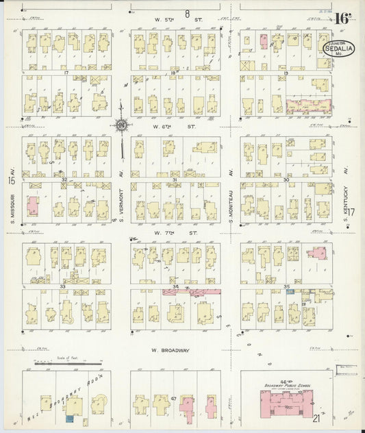 Sanborn Fire Insurance Map from Sedalia, Pettis County, Missouri (1914), Sheet #0016 - Historic Sanborn Fire Insurance Map Print, vintage old map wall art, antique decor, genealogy gift, Missouri Missouri map
