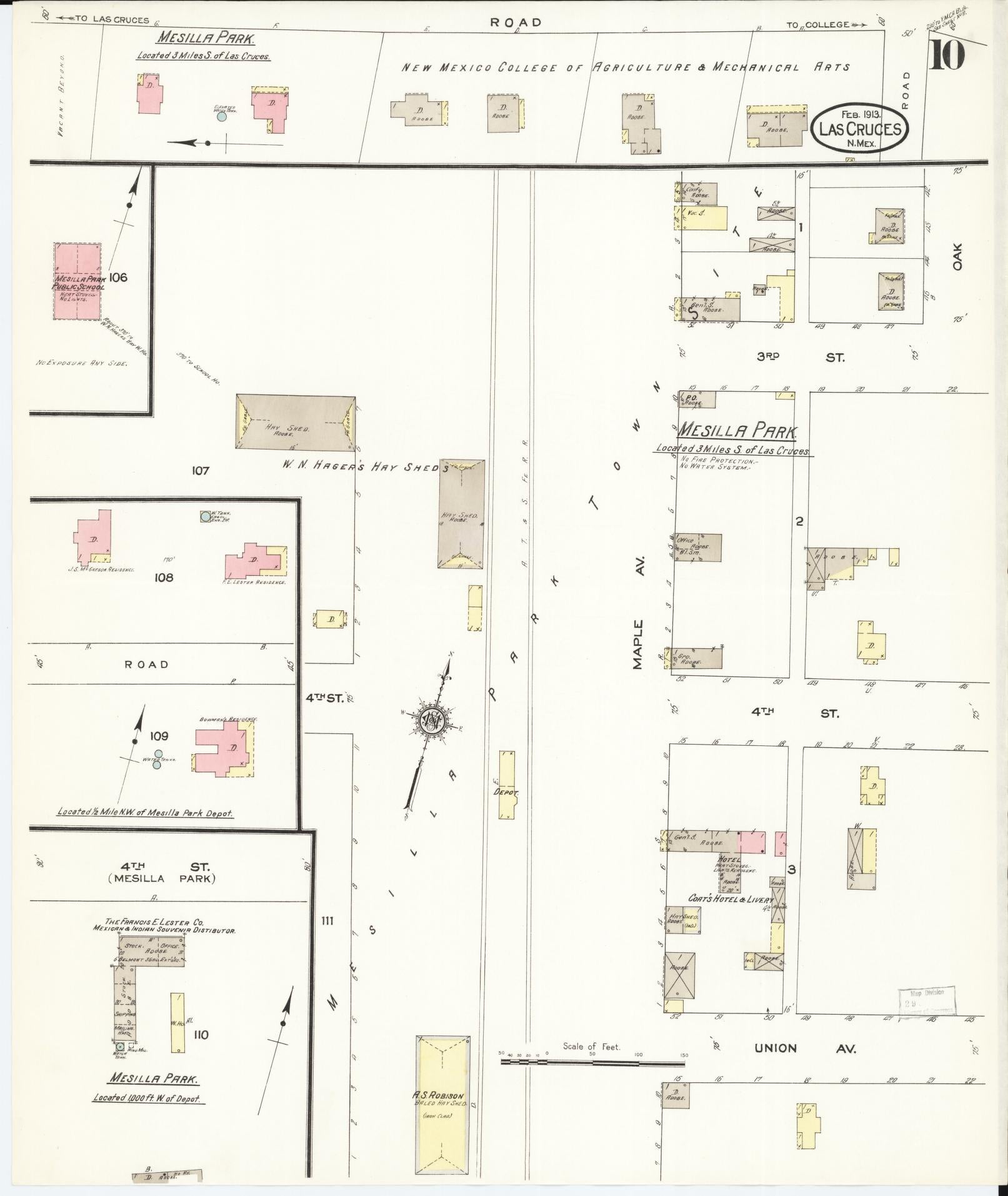 Sanborn Fire Insurance Map from Las Cruces, Dona Ana County, New Mexico (1913), Sheet #0010 - Historic Sanborn Fire Insurance Map Print, vintage old map wall art, antique decor, genealogy gift, New Mexico New Mexico map