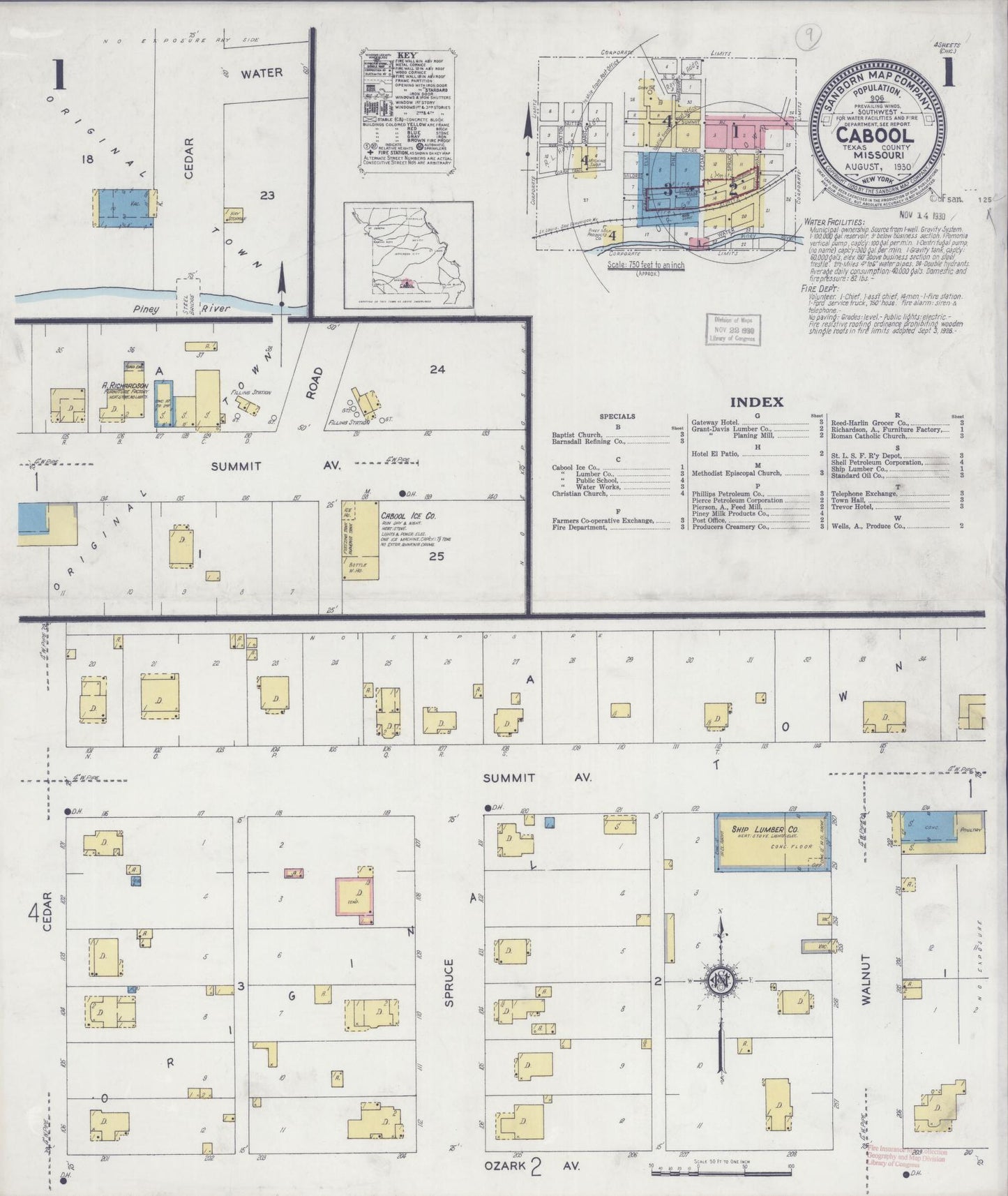 Sanborn Fire Insurance Map from Cabool, Texas County, Missouri (1930), Sheet #0001 - Complete Map Set gallery image, historic Sanborn map, vintage wall art, Missouri Missouri