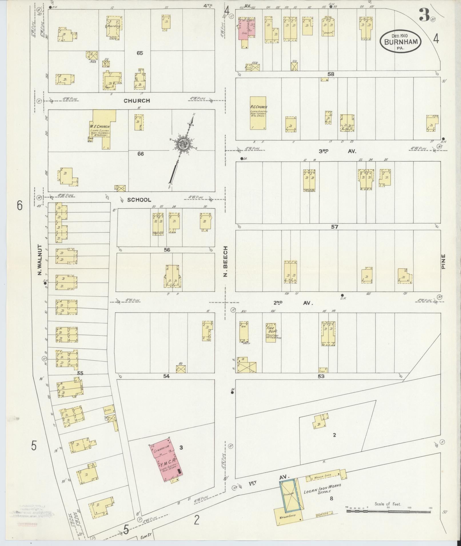 Sanborn Fire Insurance Map from Burnham, Mifflin County, Pennsylvania (1910), Sheet #0003 - Historic Sanborn Fire Insurance Map Print, vintage old map wall art, antique decor, genealogy gift, Pennsylvania Pennsylvania map