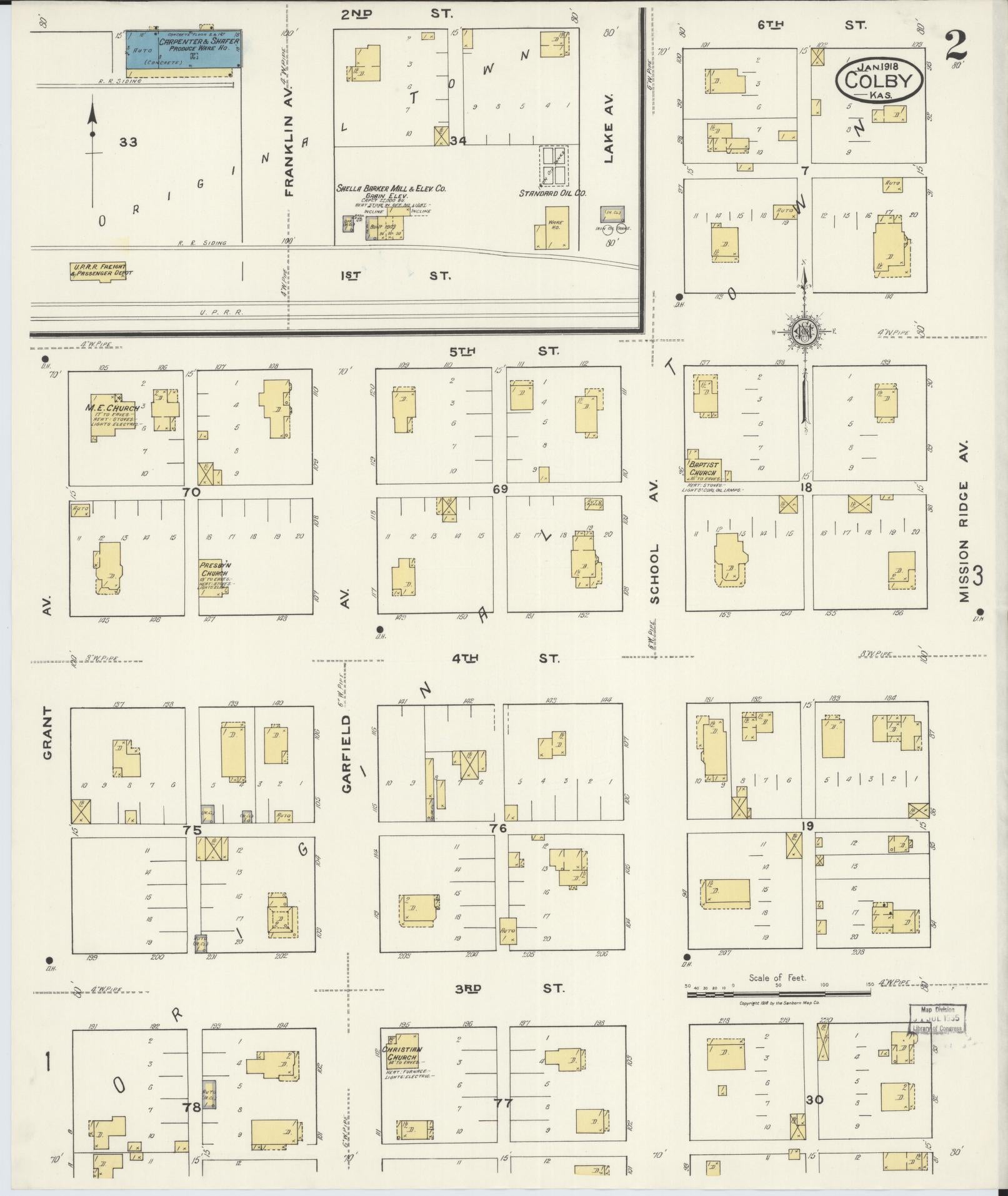 Sanborn Fire Insurance Map from Colby, Thomas County, Kansas (1918), Sheet #0002 - Historic Sanborn Fire Insurance Map Print, vintage old map wall art, antique decor, genealogy gift, Kansas Kansas map
