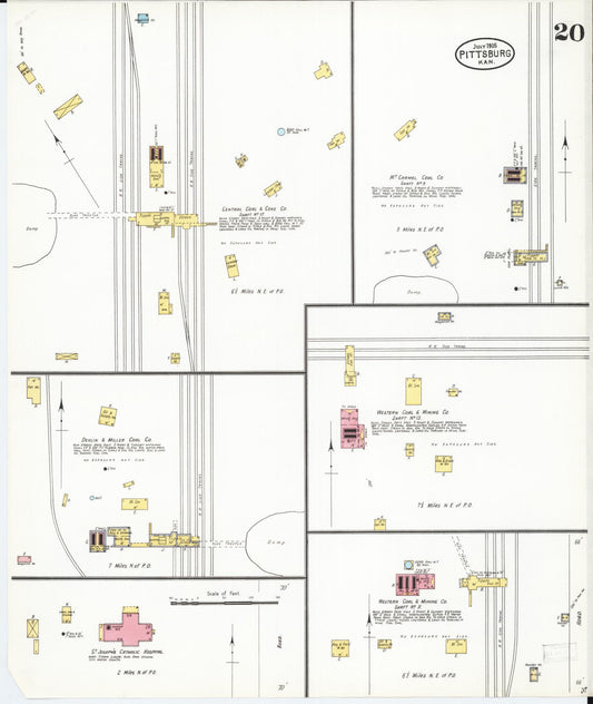 Sanborn Fire Insurance Map from Pittsburg, Crawford County, Kansas (1905), Sheet #0020 - Historic Sanborn Fire Insurance Map Print, vintage old map wall art, antique decor, genealogy gift, Kansas Kansas map