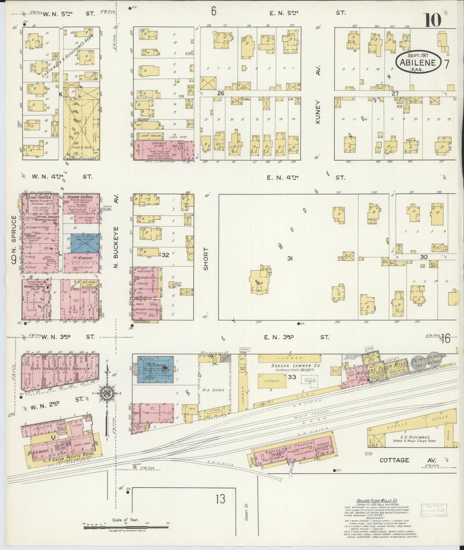 Sanborn Fire Insurance Map from Abilene, Dickinson County, Kansas (1917), Sheet #0010 - Historic Sanborn Fire Insurance Map Print, vintage old map wall art, antique decor, genealogy gift, Kansas Kansas map