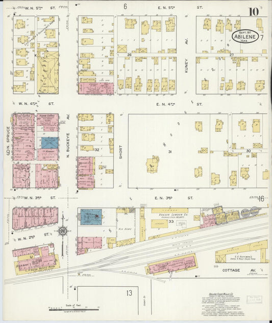 Sanborn Fire Insurance Map from Abilene, Dickinson County, Kansas (1917), Sheet #0010 - Historic Sanborn Fire Insurance Map Print, vintage old map wall art, antique decor, genealogy gift, Kansas Kansas map