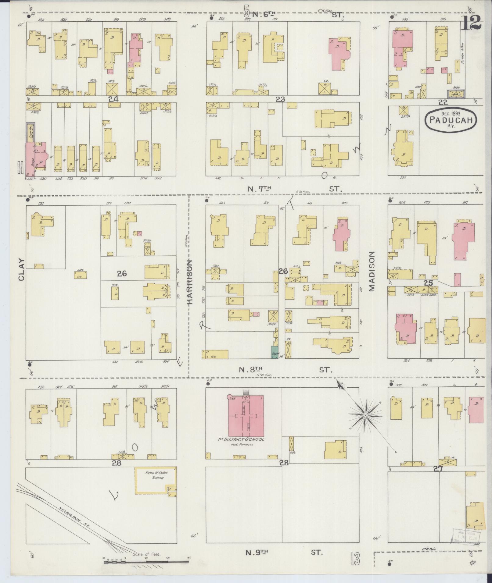 Sanborn Fire Insurance Map from Paducah, Mccraken County, Kentucky (1893), Sheet #0012 - Historic Sanborn Fire Insurance Map Print, vintage old map wall art, antique decor, genealogy gift, Kentucky Kentucky map