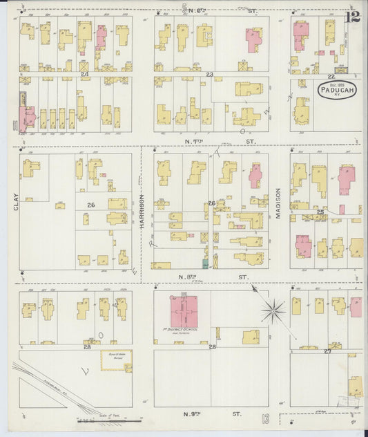 Sanborn Fire Insurance Map from Paducah, Mccraken County, Kentucky (1893), Sheet #0012 - Historic Sanborn Fire Insurance Map Print, vintage old map wall art, antique decor, genealogy gift, Kentucky Kentucky map