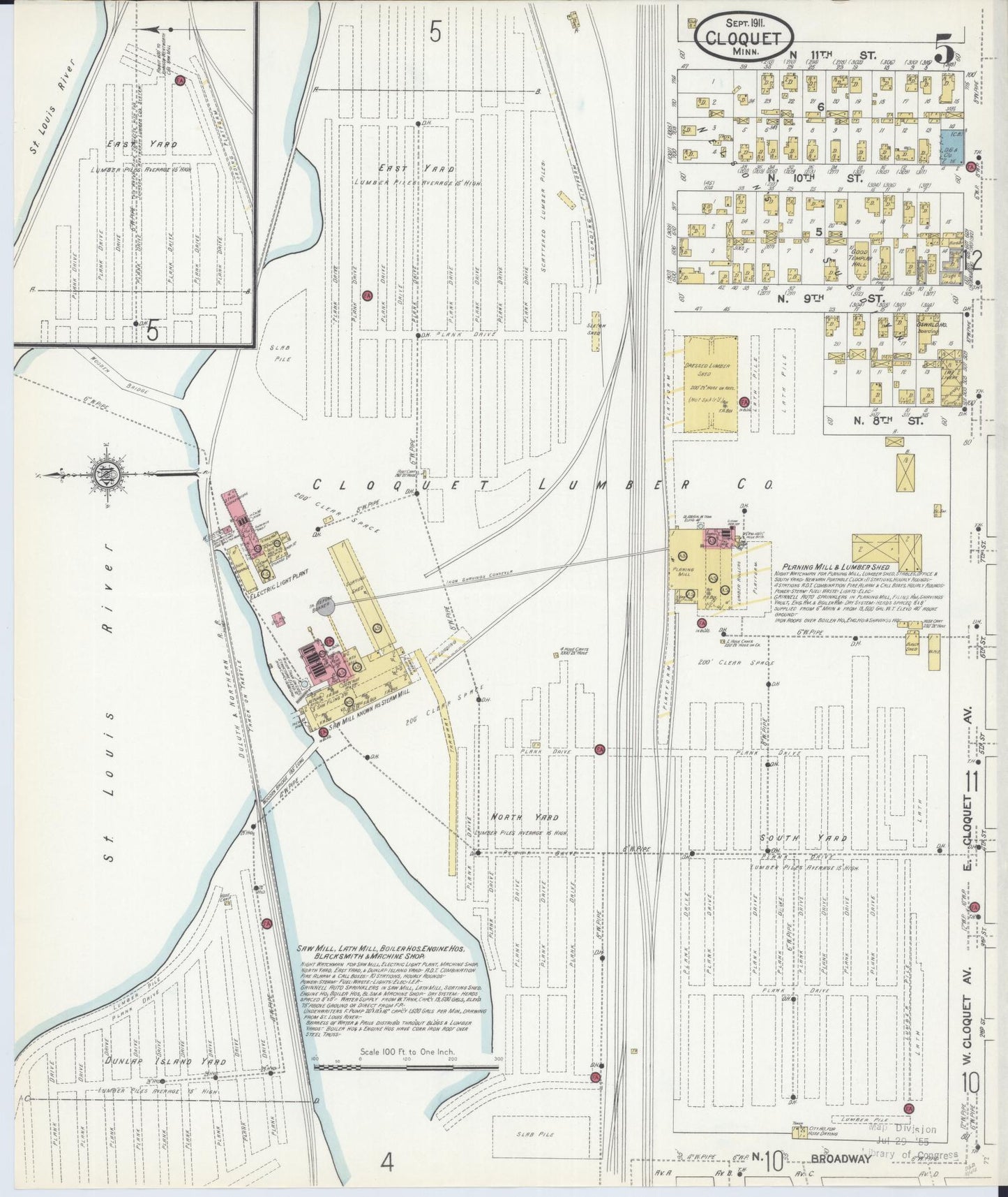 Sanborn Fire Insurance Map from Cloquet, Carlton County, Minnesota (1911), Sheet #0005 - Complete Map Set gallery image, historic Sanborn map, vintage wall art, Minnesota Minnesota