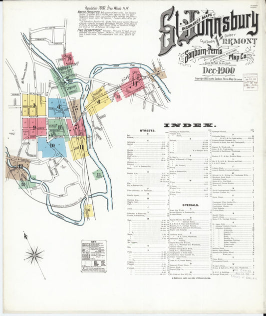 Sanborn Fire Insurance Map from Saint Johnsbury, Caledonia County, Vermont (1900), Sheet #0001 - Complete Map Set gallery image, historic Sanborn map, vintage wall art, Vermont Vermont