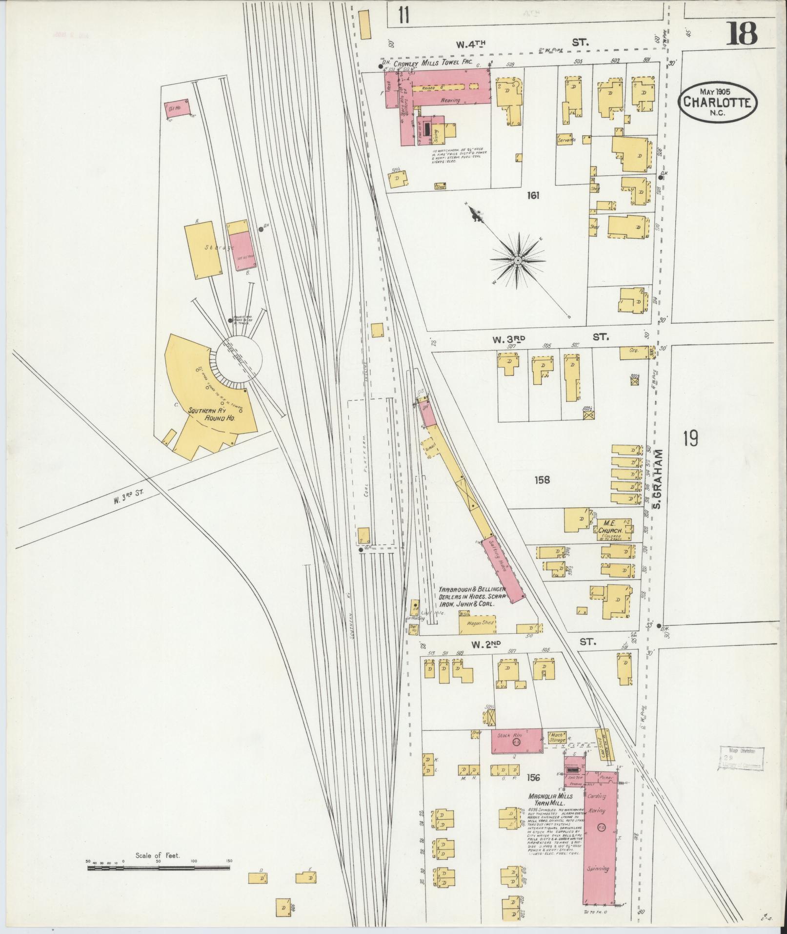 Sanborn Fire Insurance Map from Charlotte, Mecklenburg County, North Carolina (1905), Sheet #0018 - Historic Sanborn Fire Insurance Map Print, vintage old map wall art, antique decor, genealogy gift, North Carolina North Carolina map
