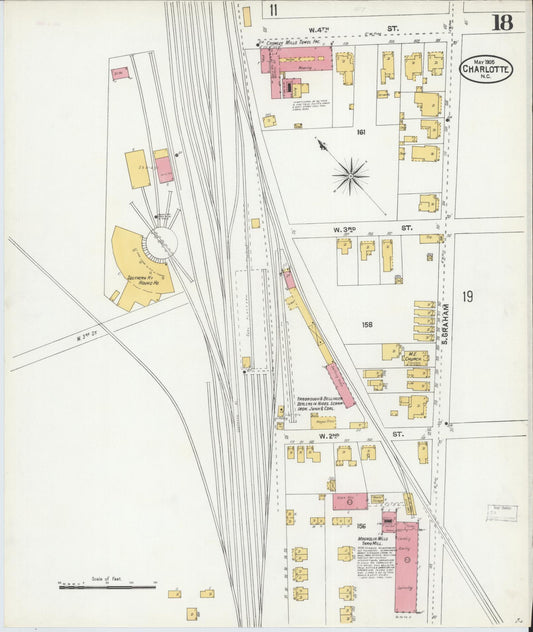 Sanborn Fire Insurance Map from Charlotte, Mecklenburg County, North Carolina (1905), Sheet #0018 - Historic Sanborn Fire Insurance Map Print, vintage old map wall art, antique decor, genealogy gift, North Carolina North Carolina map