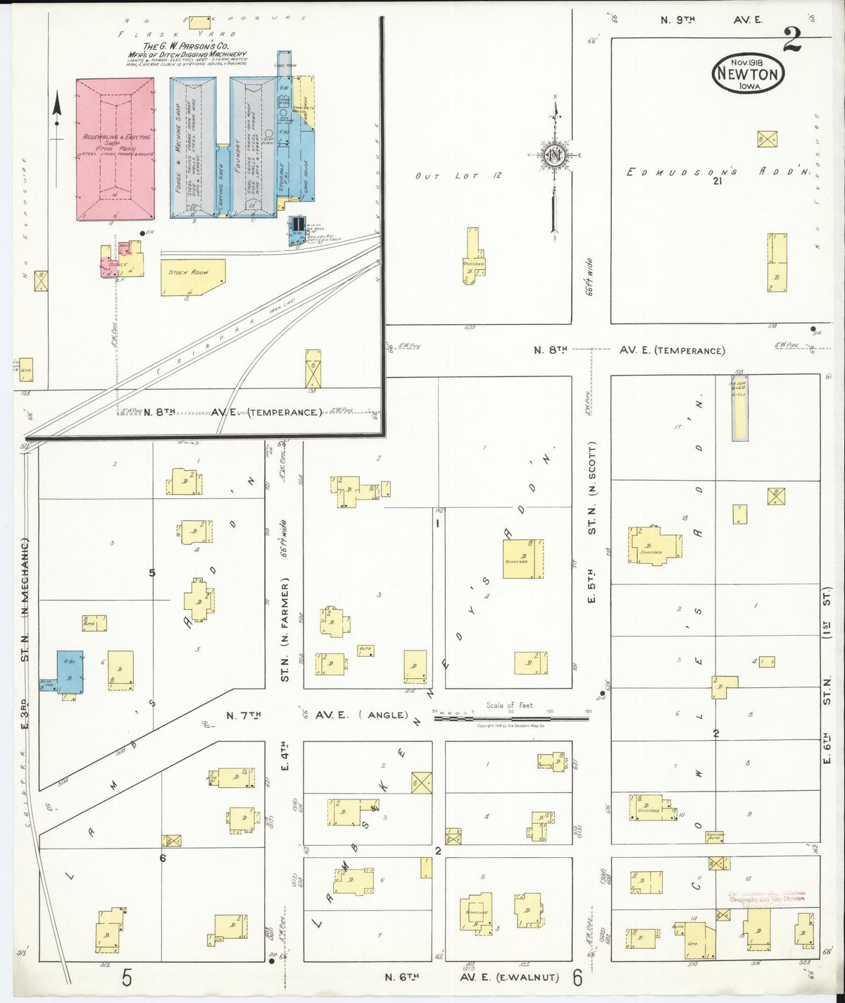 Sanborn Fire Insurance Map from Newton, Jasper County, Iowa (1918), Sheet #0002 - Historic Sanborn Fire Insurance Map Print, vintage old map wall art