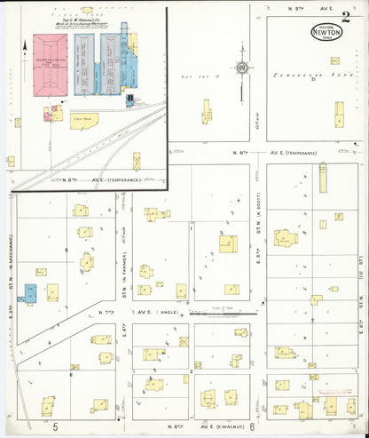 Sanborn Fire Insurance Map from Newton, Jasper County, Iowa (1918), Sheet #0002 - Historic Sanborn Fire Insurance Map Print, vintage old map wall art