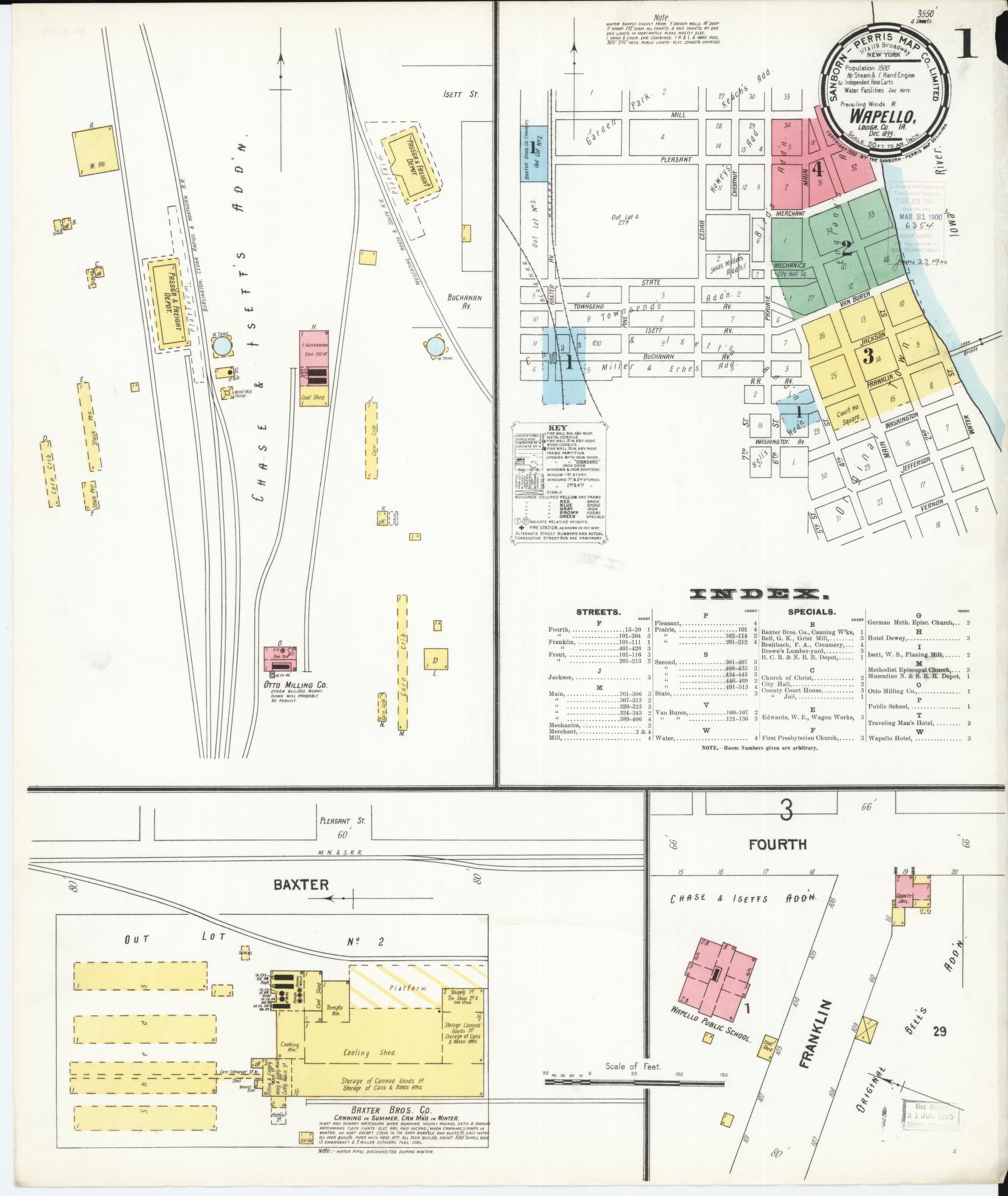 Sanborn Fire Insurance Map from Wapello, Louisa County, Iowa (1899), Sheet #0001 - Historic Sanborn Fire Insurance Map Print