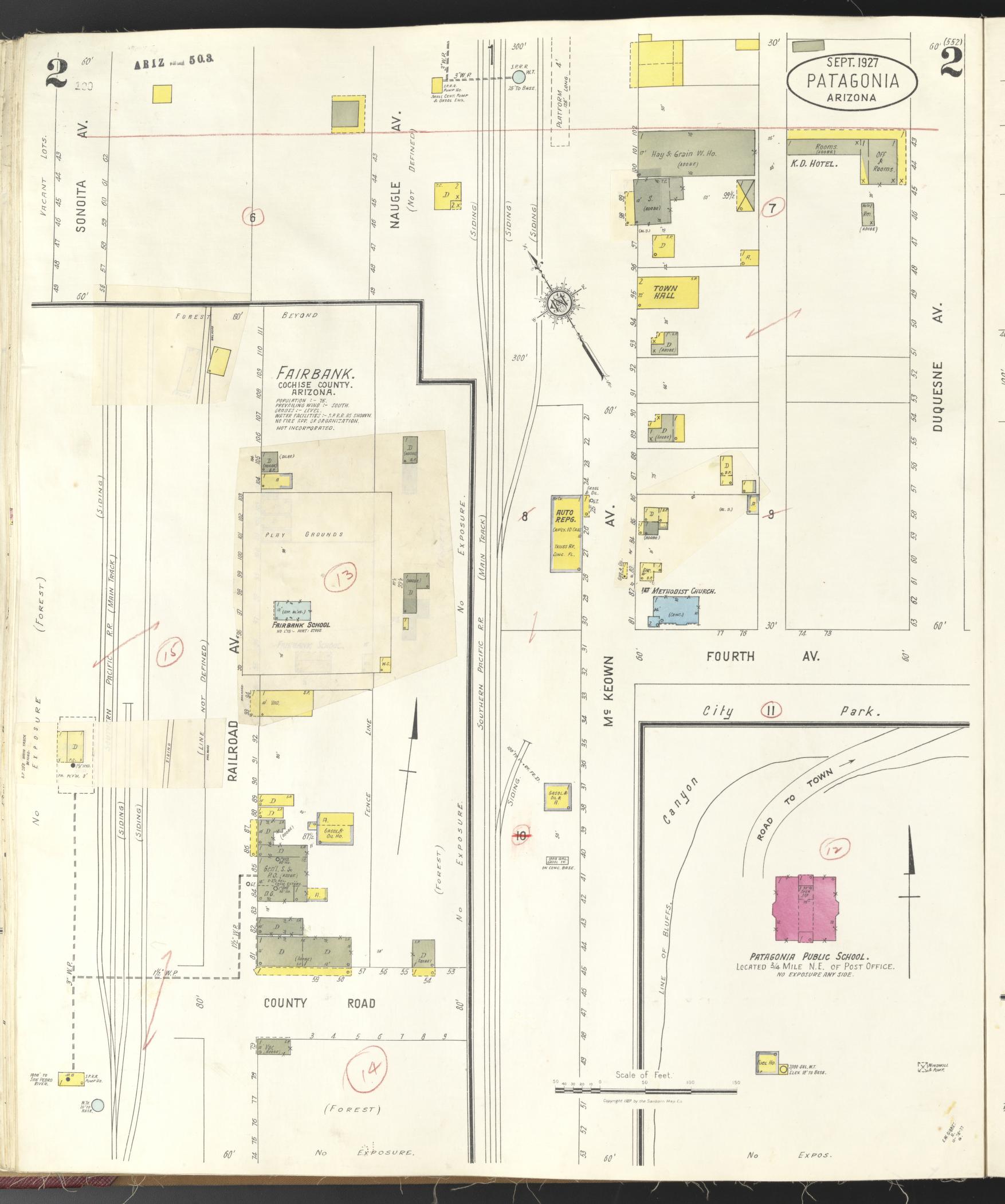 Sanborn Fire Insurance Map from Patagonia, Santa Cruz County, Arizona (1927), Sheet #0002 - Complete Map Set gallery image, historic Sanborn map, vintage wall art, Arizona Arizona