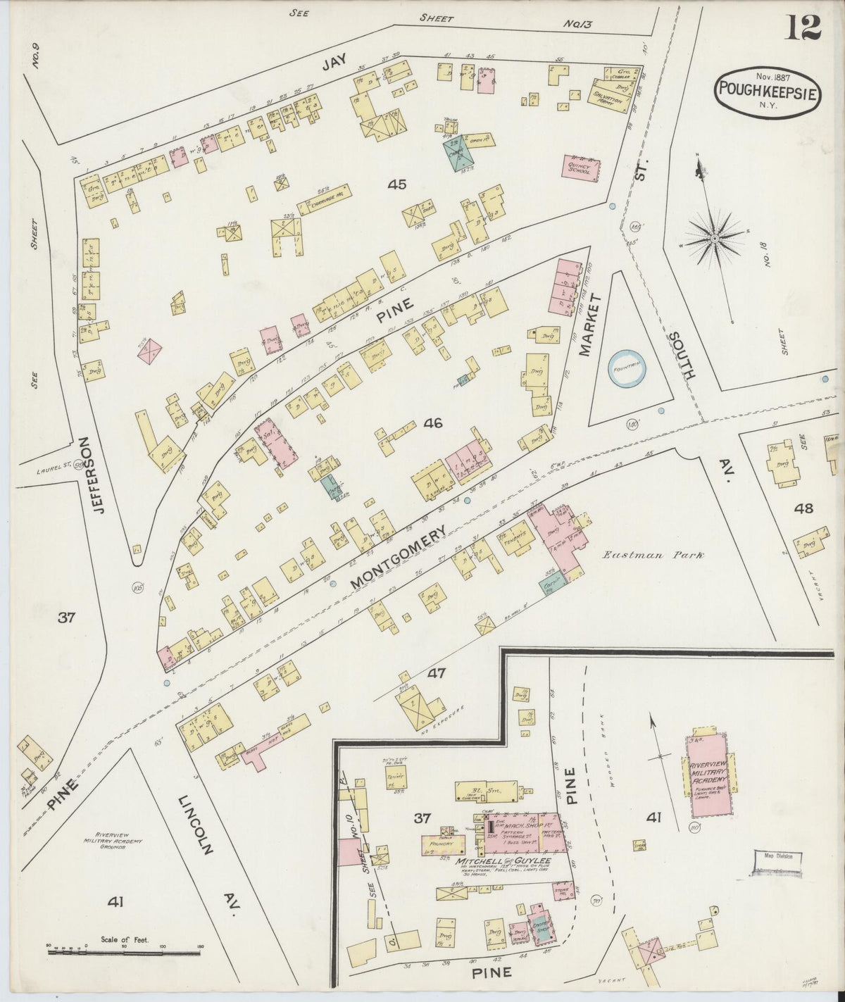 Sanborn Fire Insurance Map from Poughkeepsie, Dutchess County, New York (1887), Sheet #0012 - Complete Map Set gallery image, historic Sanborn map, vintage wall art, New York New York