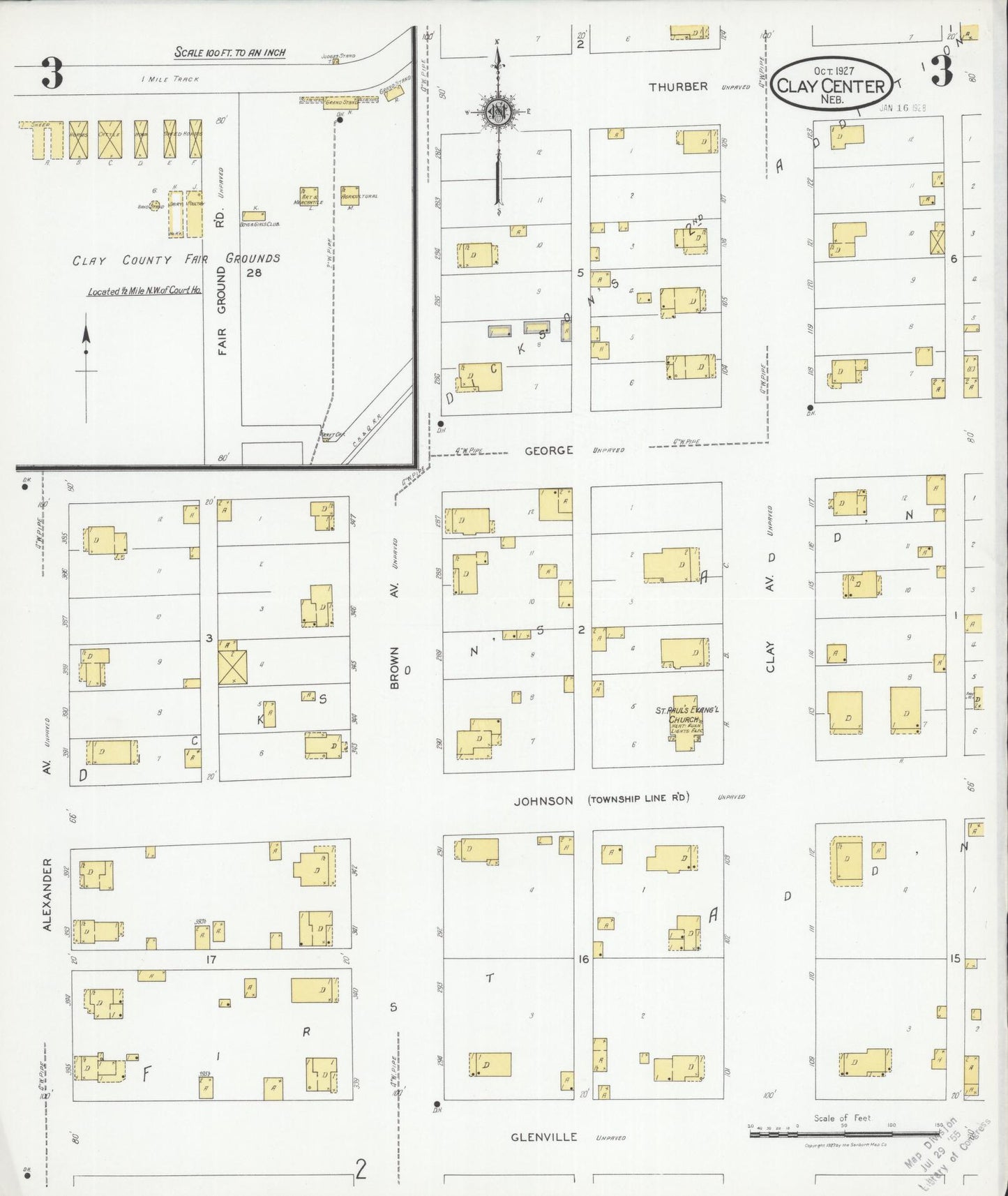 Sanborn Fire Insurance Map from Clay Center, Clay County, Nebraska (1927), Sheet #0003 - Complete Map Set gallery image, historic Sanborn map, vintage wall art, Nebraska Nebraska