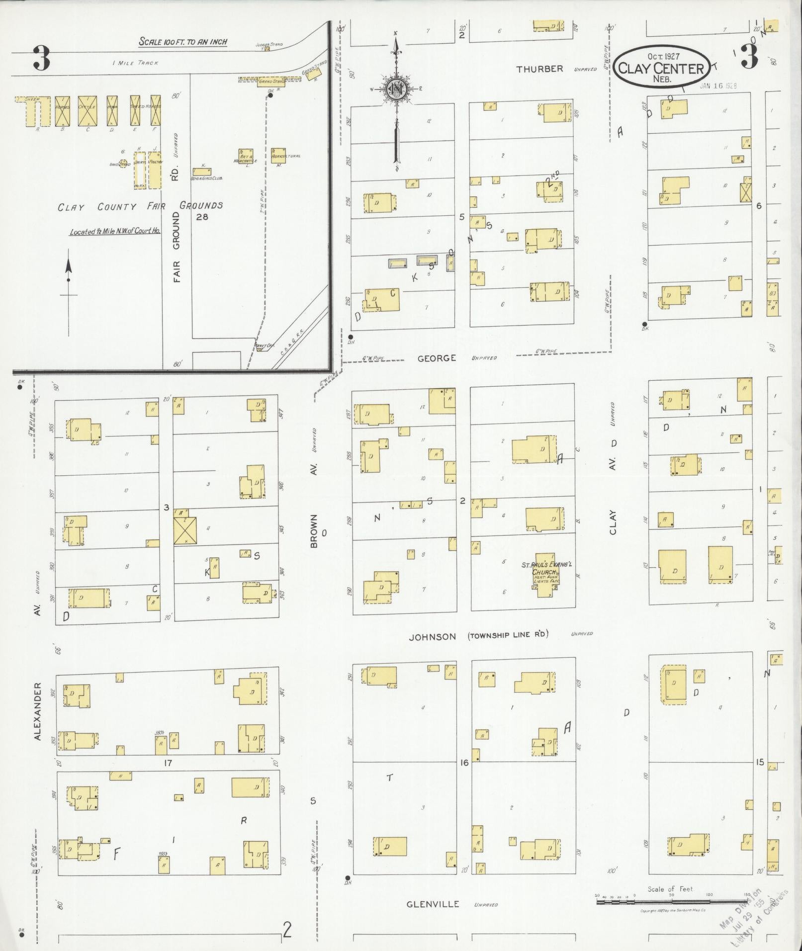Sanborn Fire Insurance Map from Clay Center, Clay County, Nebraska (1927), Sheet #0003 - Complete Map Set gallery image, historic Sanborn map, vintage wall art, Nebraska Nebraska