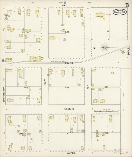 Sanborn Fire Insurance Map from Dallas, Polk County, Oregon (1892), Sheet #0005 - Historic Sanborn Fire Insurance Map Print, vintage old map wall art, antique decor, genealogy gift, Oregon Oregon map