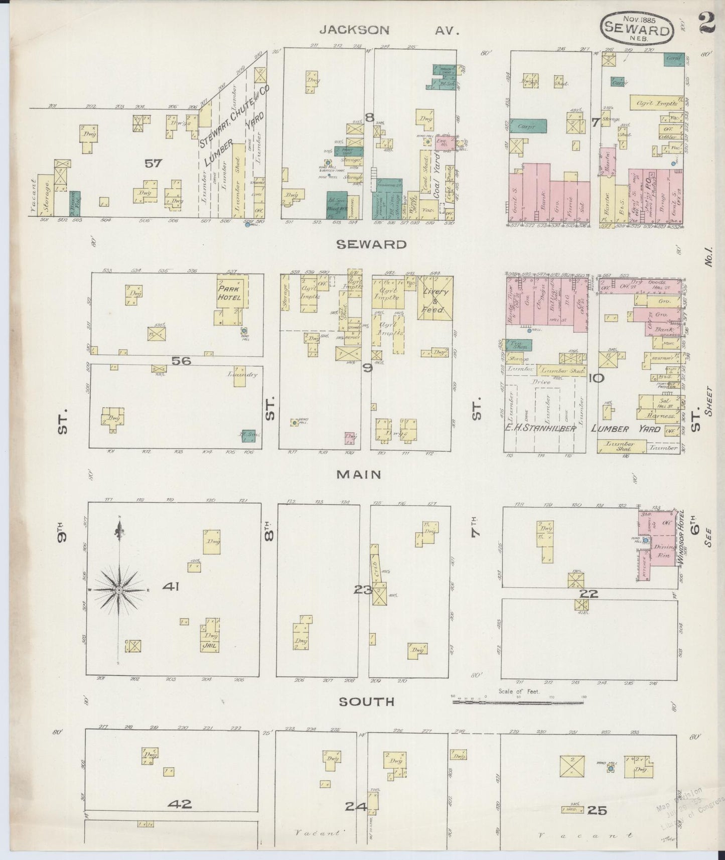 Sanborn Fire Insurance Map from Seward, Seward County, Nebraska (1885), Sheet #0002 - Historic Sanborn Fire Insurance Map Print, vintage old map wall art, antique decor, genealogy gift, Nebraska Nebraska map