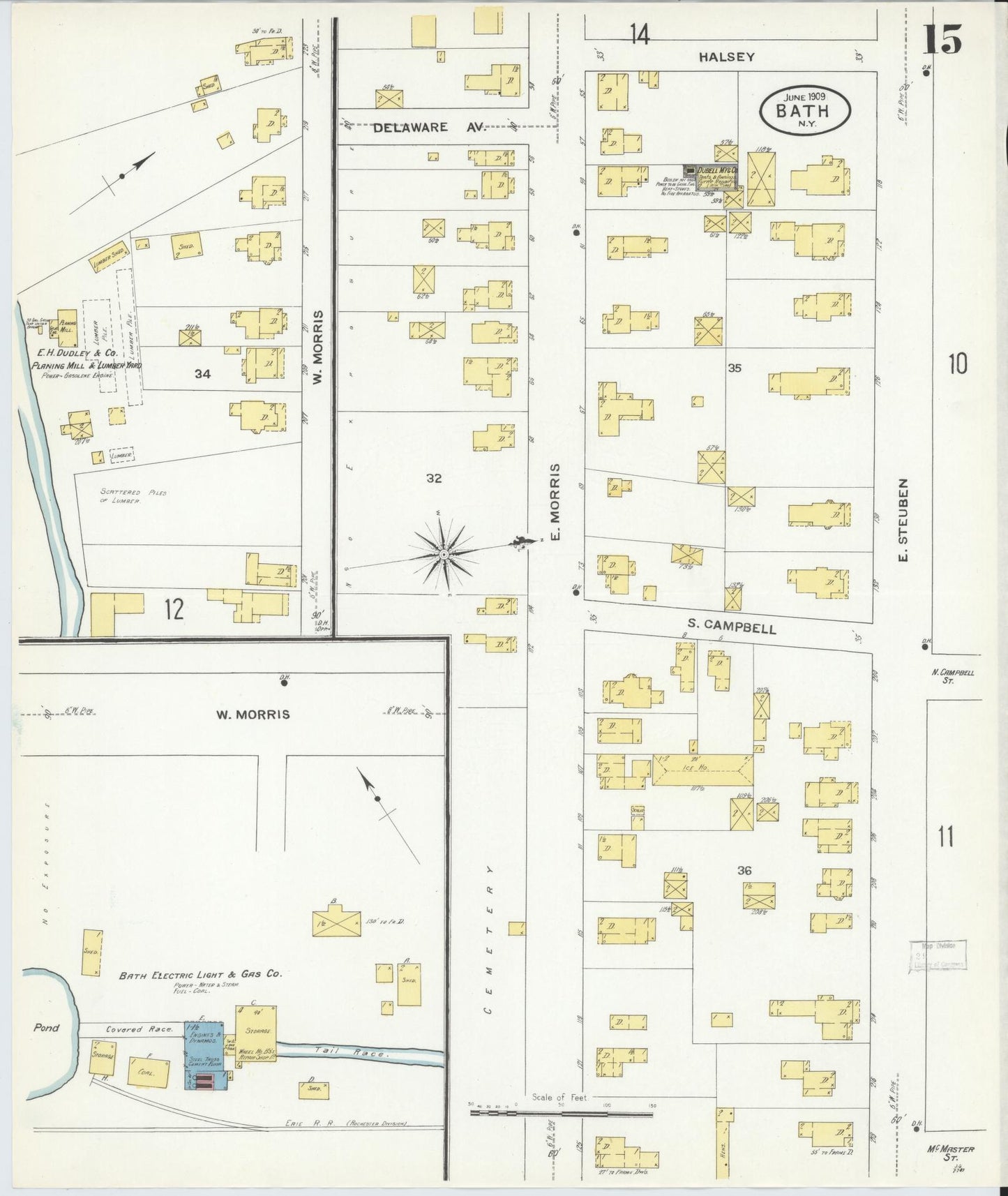 Sanborn Fire Insurance Map from Bath, Steuben County, New York (1909), Sheet #0015 - Complete Map Set gallery image, historic Sanborn map, vintage wall art, New York New York