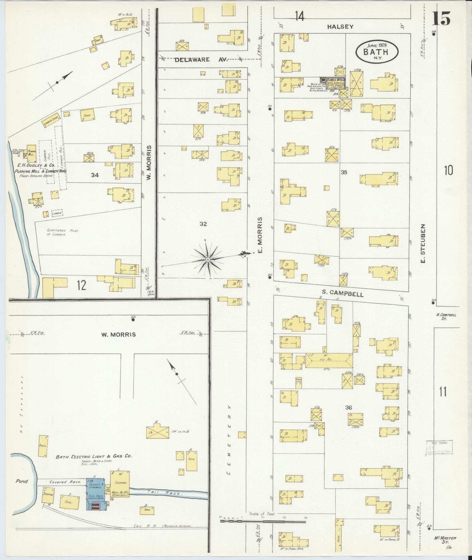 Sanborn Fire Insurance Map from Bath, Steuben County, New York (1909), Sheet #0015 - Complete Map Set gallery image, historic Sanborn map, vintage wall art, New York New York