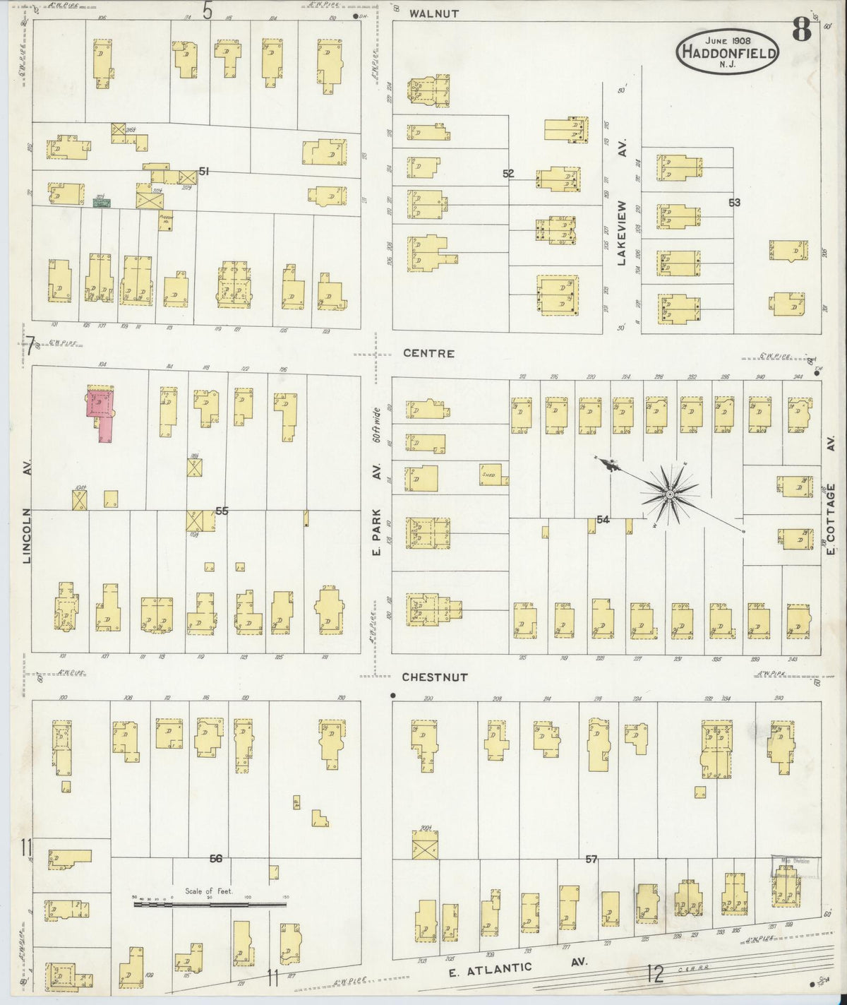 Sanborn Fire Insurance Map from Haddonfield, Camden County, New Jersey (1908), Sheet #0008 - Complete Map Set gallery image, historic Sanborn map, vintage wall art, New Jersey New Jersey
