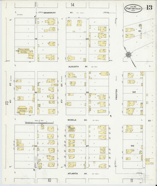 Sanborn Fire Insurance Map from Port Arthur, Jefferson County, Texas (1910), Sheet #0013 - Historic Sanborn Fire Insurance Map Print, vintage old map wall art, antique decor, genealogy gift, Texas Texas map