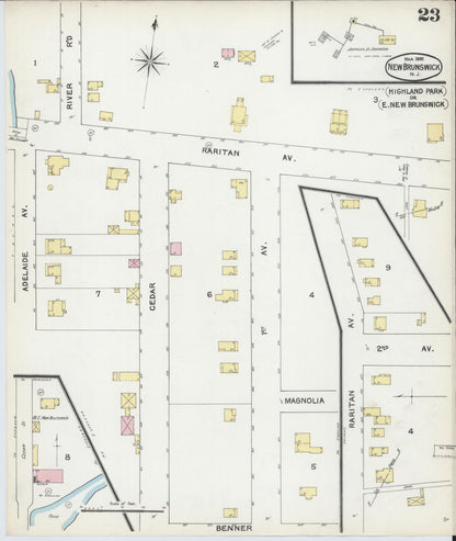 Sanborn Fire Insurance Map from New Brunswick, Middlesex County, New Jersey (1892), Sheet #0023 - Historic Sanborn Fire Insurance Map Print, vintage old map wall art, antique decor, genealogy gift, New Jersey New Jersey map