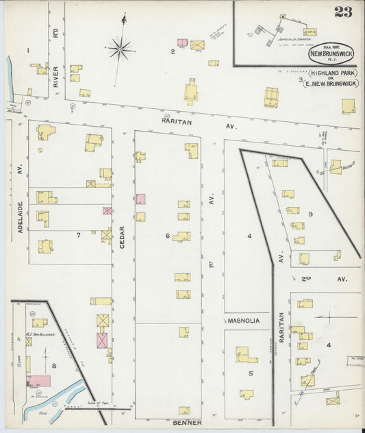Sanborn Fire Insurance Map from New Brunswick, Middlesex County, New Jersey (1892), Sheet #0023 - Historic Sanborn Fire Insurance Map Print, vintage old map wall art, antique decor, genealogy gift, New Jersey New Jersey map