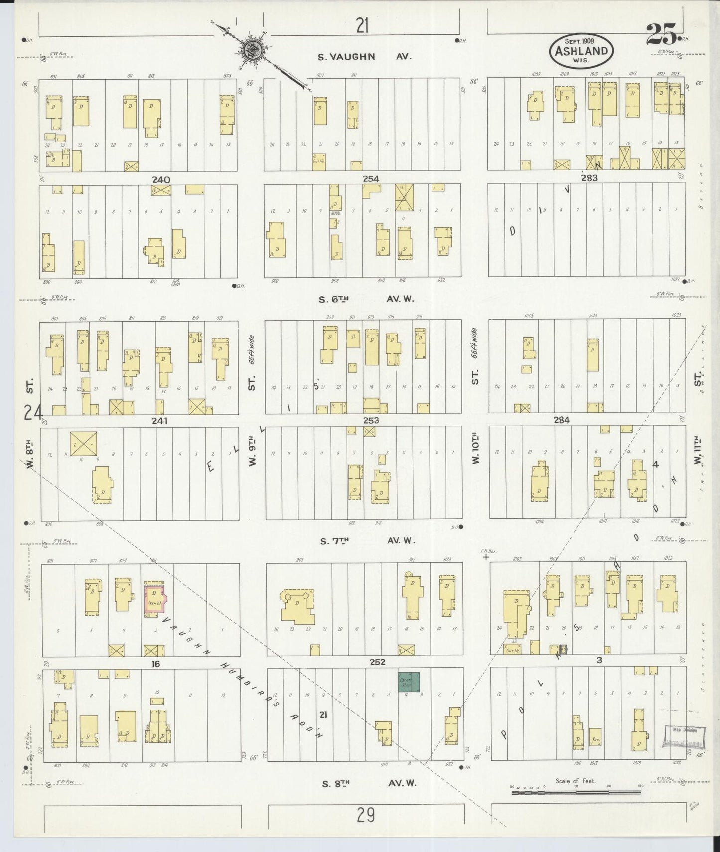 Sanborn Fire Insurance Map from Ashland, Ashland County, Wisconsin (1909), Sheet #0025 - Complete Map Set gallery image, historic Sanborn map, vintage wall art, Wisconsin Wisconsin