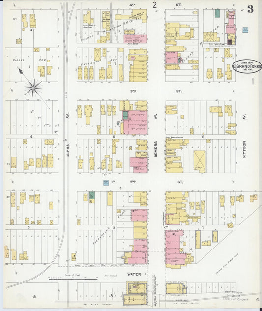 Sanborn Fire Insurance Map from East Grand Forks, Polk County, Minnesota (1904), Sheet #0003 - Historic Sanborn Fire Insurance Map Print, vintage old map wall art, antique decor, genealogy gift, Minnesota Minnesota map
