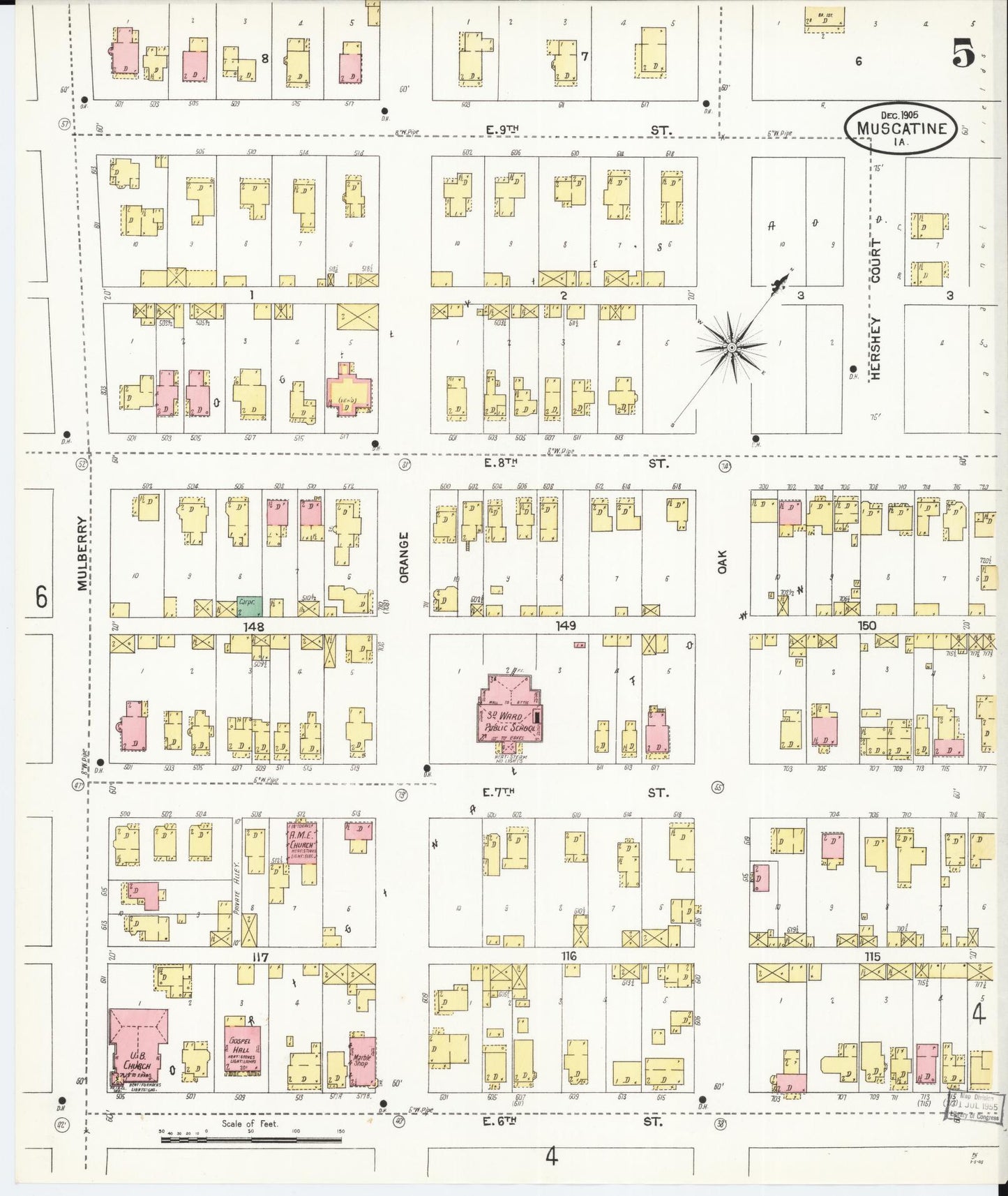 Sanborn Fire Insurance Map from Muscatine, Muscatine County, Iowa (1905), Sheet #0005 - Historic Sanborn Fire Insurance Map Print