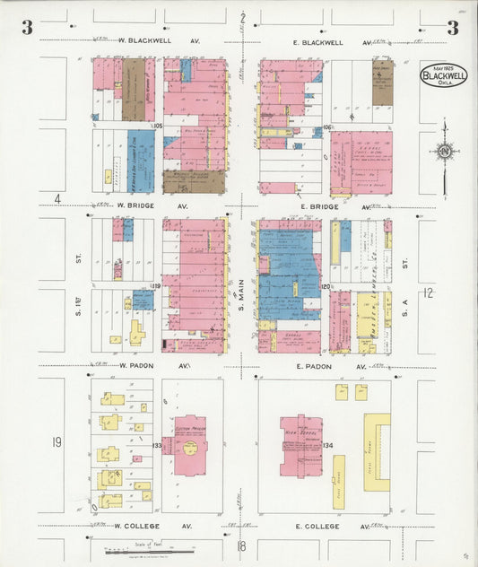 Sanborn Fire Insurance Map from Blackwell, Kay County, Oklahoma (1925), Sheet #0003 - Historic Sanborn Fire Insurance Map Print, vintage old map wall art, antique decor, genealogy gift, Oklahoma Oklahoma map