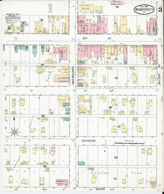 Sanborn Fire Insurance Map from Webster City, Hamilton County, Iowa (1892), Sheet #0003 - Historic Sanborn Fire Insurance Map Print, vintage old map wall art
