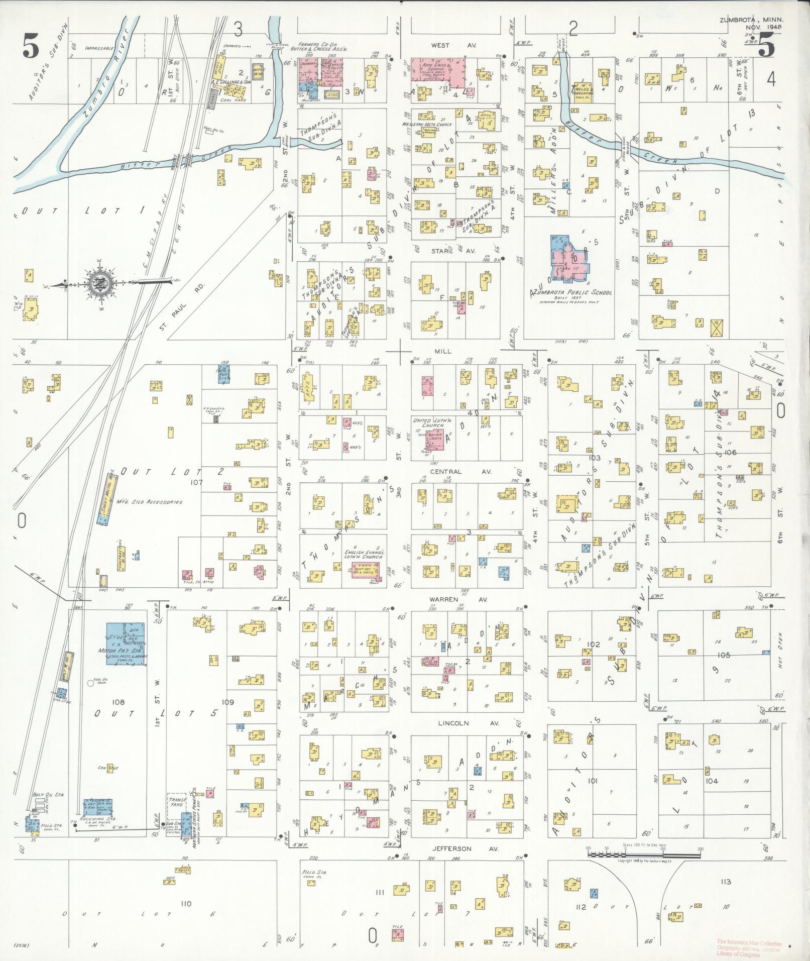 Sanborn Fire Insurance Map from Zumbrota, Goodhue County, Minnesota (1948), Sheet #0005 - Complete Map Set gallery image, historic Sanborn map, vintage wall art, Minnesota Minnesota