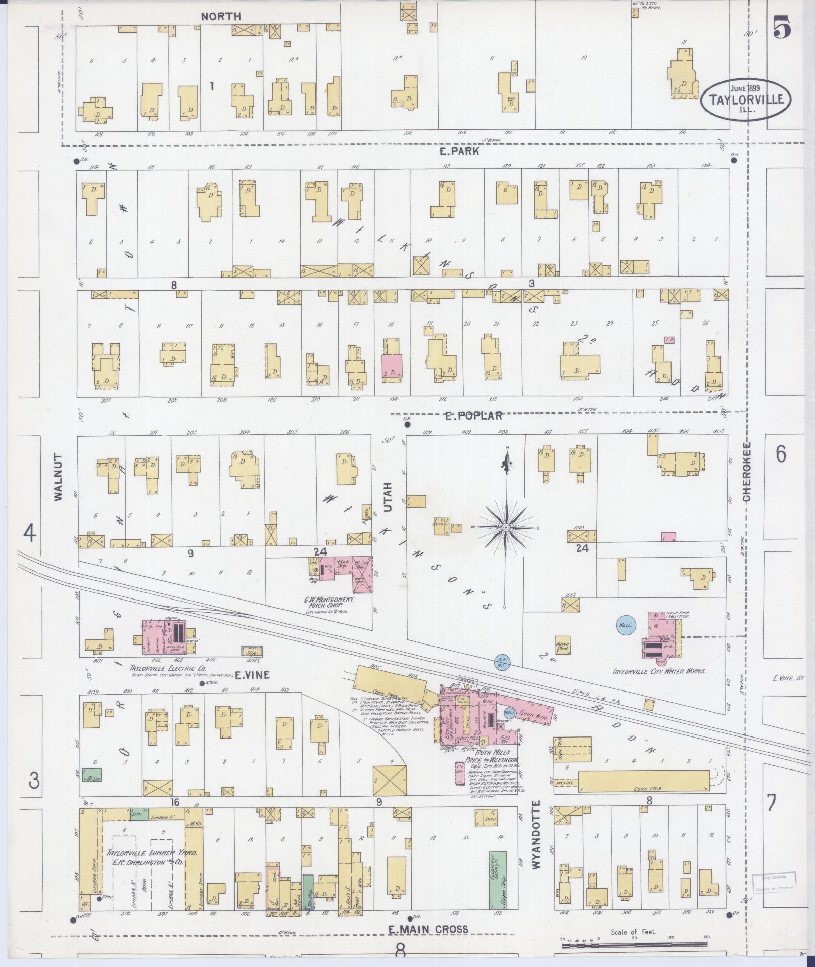 Sanborn Fire Insurance Map from Taylorville, Christian County, Illinois (1899), Sheet #0005 - Historic Sanborn Fire Insurance Map Print, vintage old map wall art, antique decor, genealogy gift, Illinois Illinois map