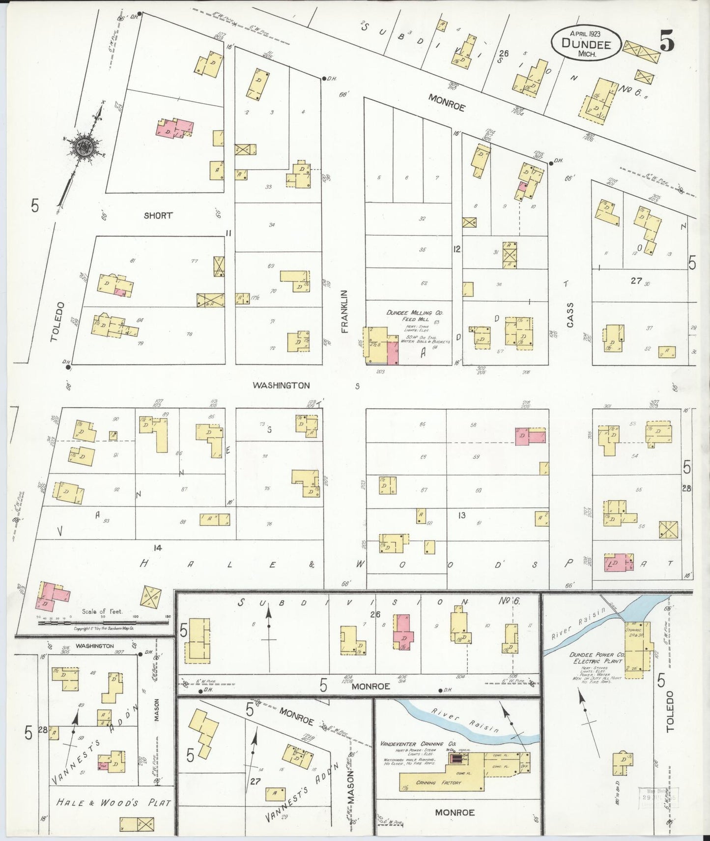 Sanborn Fire Insurance Map from Dundee, Monroe County, Michigan (1923), Sheet #0005 - Complete Map Set gallery image, historic Sanborn map, vintage wall art, Michigan Michigan