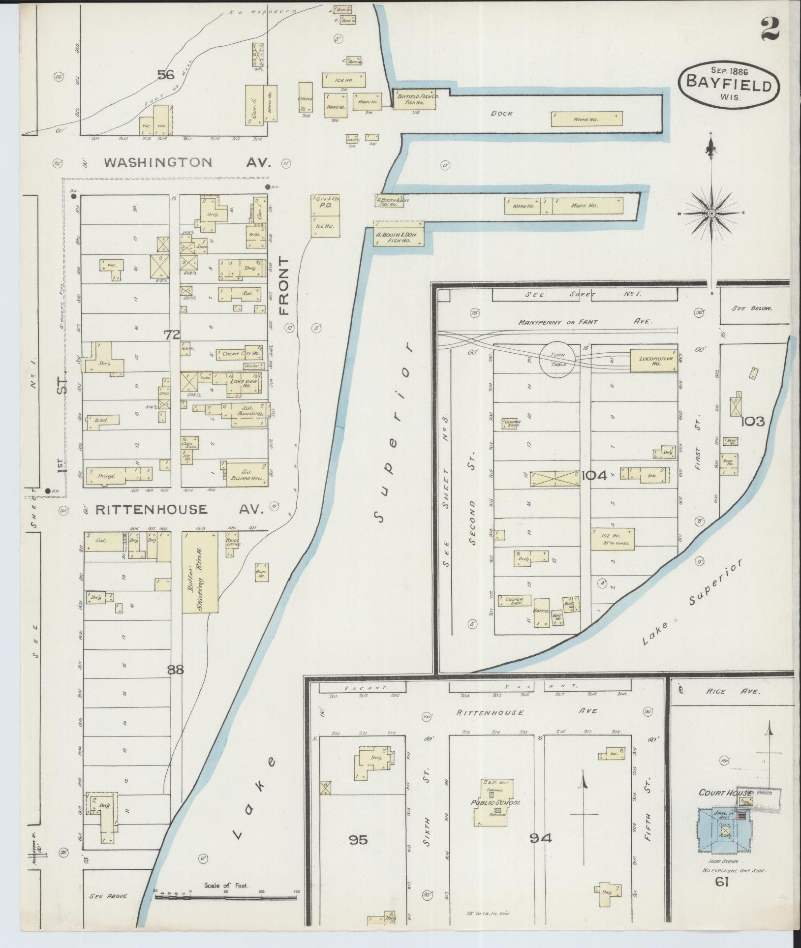 Sanborn Fire Insurance Map from Bayfield, Bayfield County, Wisconsin (1886), Sheet #0002 - Historic Sanborn Fire Insurance Map Print, vintage old map wall art, antique decor, genealogy gift, Wisconsin Wisconsin map