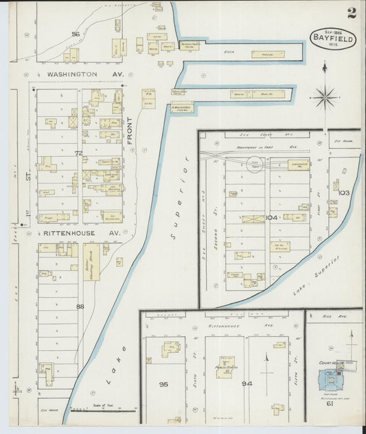 Sanborn Fire Insurance Map from Bayfield, Bayfield County, Wisconsin (1886), Sheet #0002 - Historic Sanborn Fire Insurance Map Print, vintage old map wall art, antique decor, genealogy gift, Wisconsin Wisconsin map
