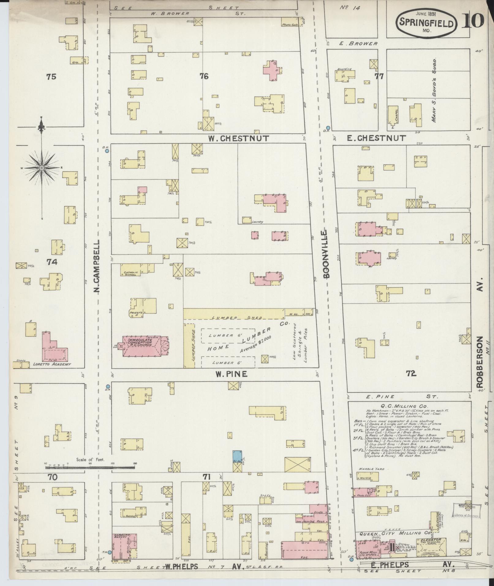 Sanborn Fire Insurance Map from Springfield, Greene County, Missouri (1891), Sheet #0010 - Historic Sanborn Fire Insurance Map Print, vintage old map wall art, antique decor, genealogy gift, Missouri Missouri map