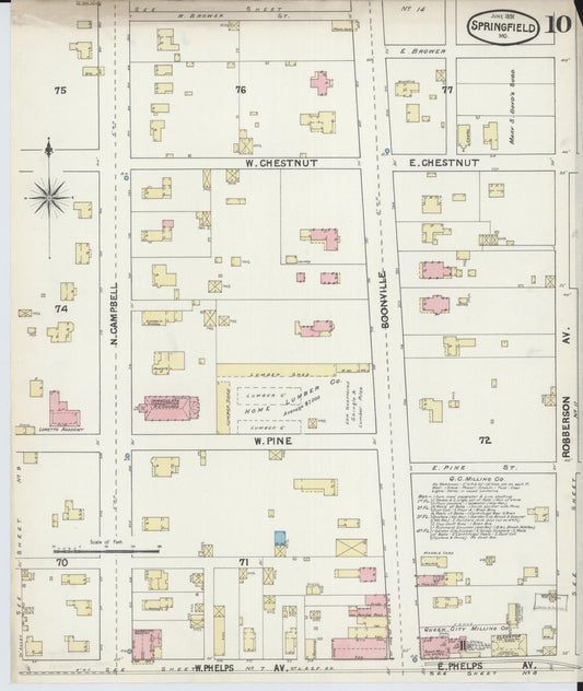 Sanborn Fire Insurance Map from Springfield, Greene County, Missouri (1891), Sheet #0010 - Historic Sanborn Fire Insurance Map Print, vintage old map wall art, antique decor, genealogy gift, Missouri Missouri map