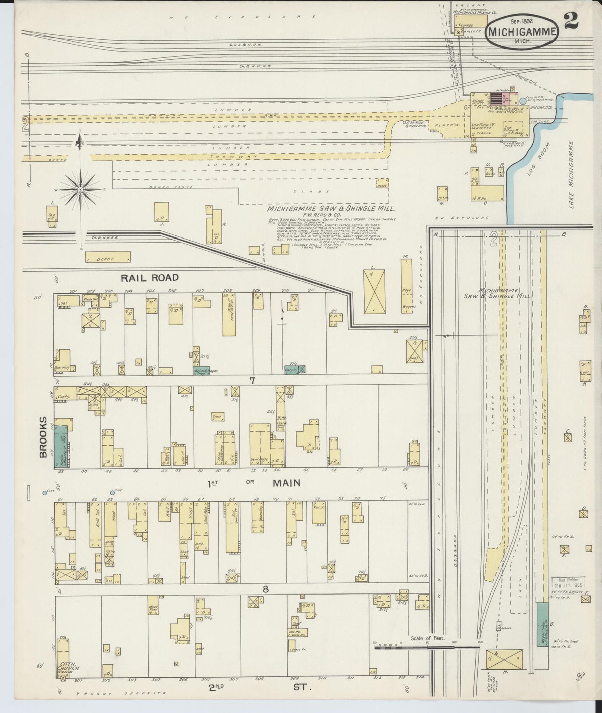 Sanborn Fire Insurance Map from Michigamme, Marquette County, Michigan (1892), Sheet #0002 - Historic Sanborn Fire Insurance Map Print, vintage old map wall art, antique decor, genealogy gift, Michigan Michigan map