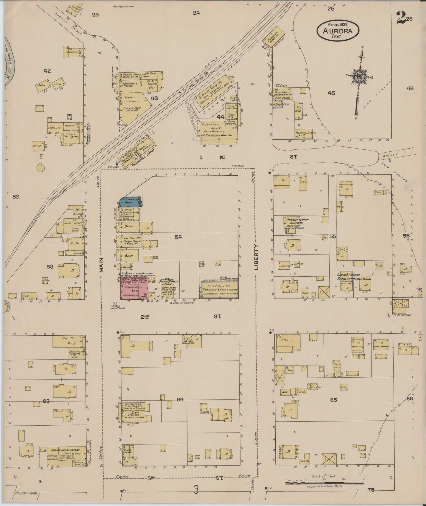 Sanborn Fire Insurance Map from Aurora, Marion County, Oregon (1922), Sheet #0002 - Complete Map Set gallery image, historic Sanborn map, vintage wall art, Oregon Oregon
