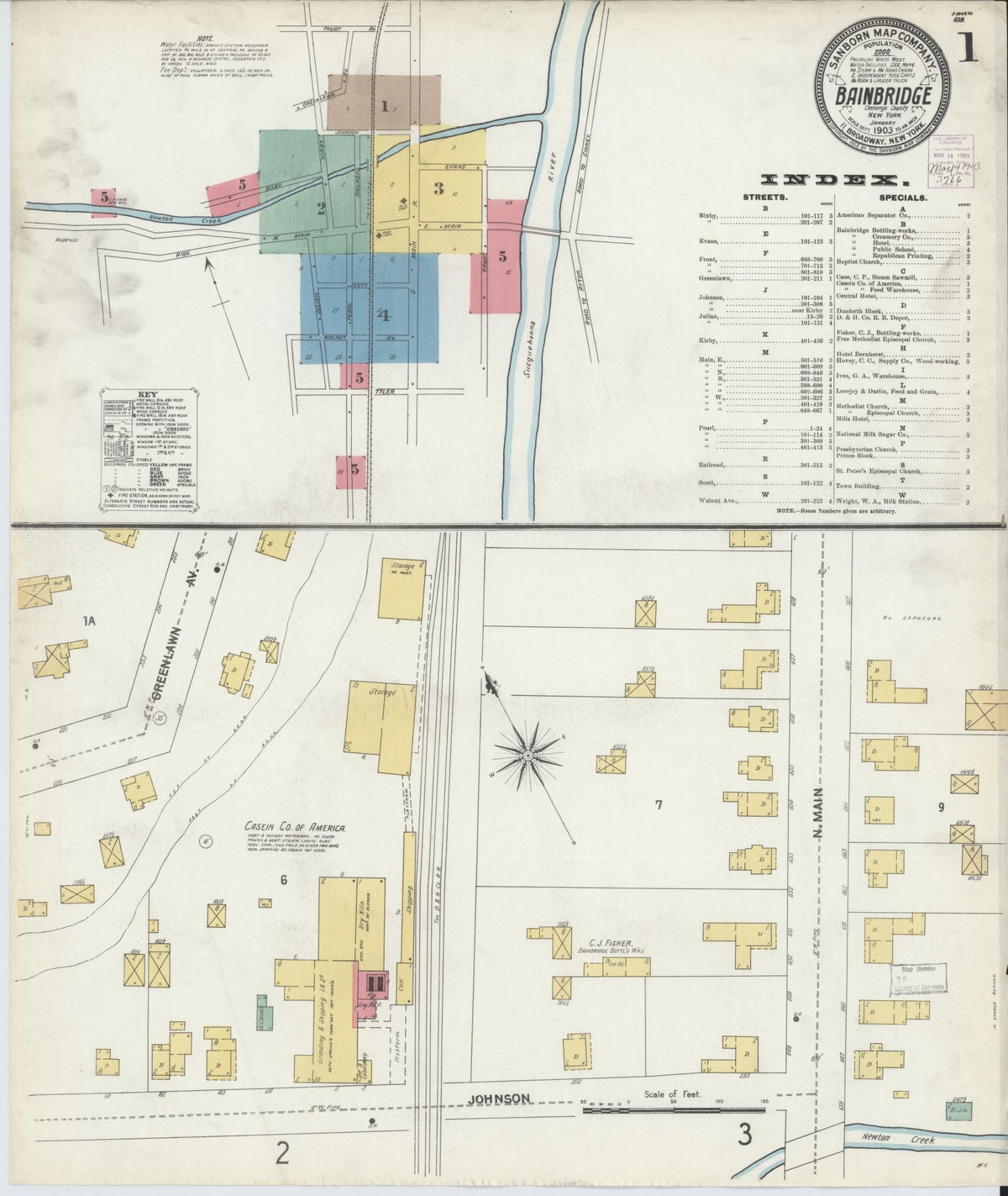 Sanborn Fire Insurance Map from Bainbridge, Chenango County, New York (1903), Sheet #0001 - Historic Sanborn Fire Insurance Map Print, vintage old map wall art, antique decor, genealogy gift, New York New York map