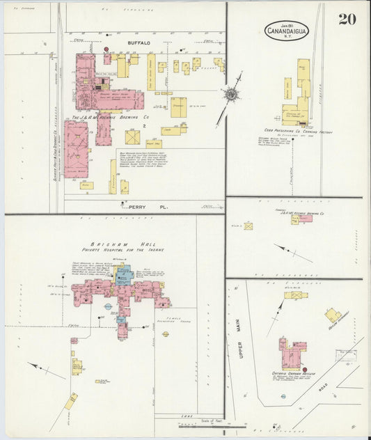Sanborn Fire Insurance Map from Canandaigua, Ontario County, New York (1911), Sheet #0020 - Historic Sanborn Fire Insurance Map Print, vintage old map wall art, antique decor, genealogy gift, New York New York map