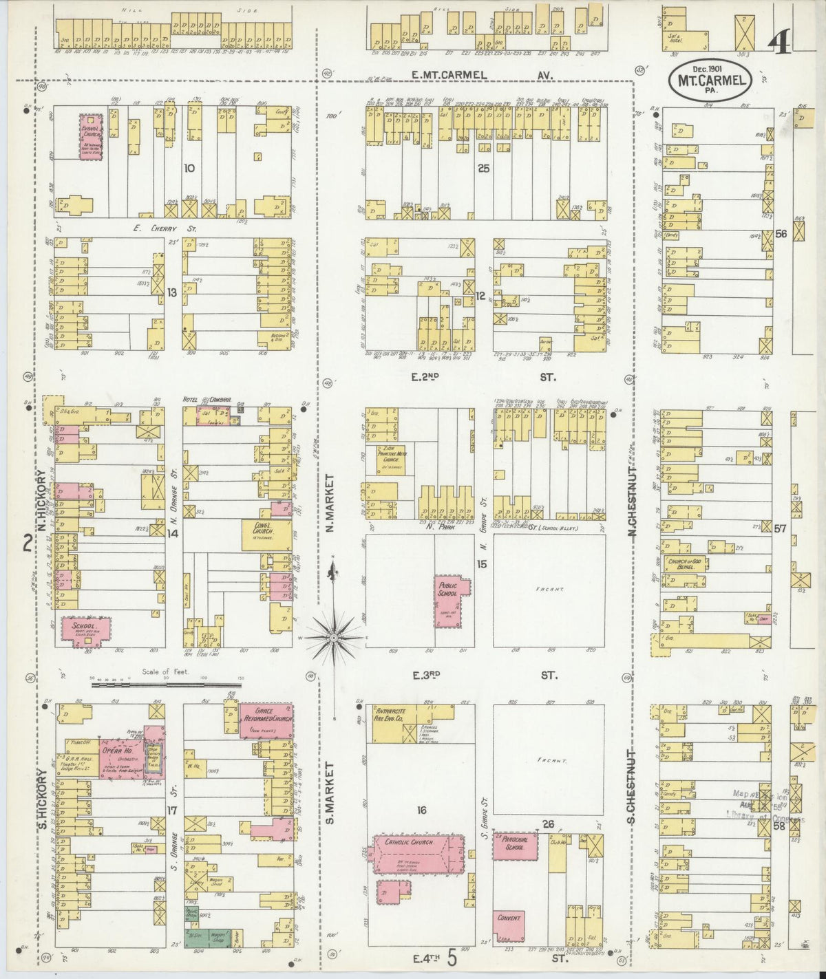 Sanborn Fire Insurance Map from Mount Carmel, Northumberland County, Pennsylvania (1901), Sheet #0004 - Historic Sanborn Fire Insurance Map Print, vintage old map wall art, antique decor, genealogy gift, Pennsylvania Pennsylvania map